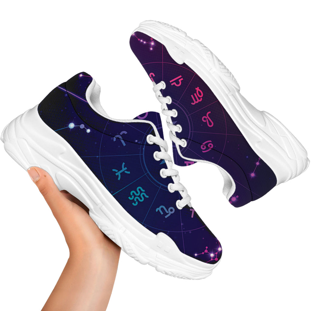 Zodiac Symbols Wheel Print White Chunky Shoes