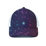 Zodiac Symbols Wheel Print White Mesh Trucker Cap