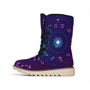 Zodiac Symbols Wheel Print Winter Boots