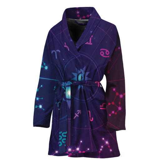 Zodiac Symbols Wheel Print Women's Bathrobe