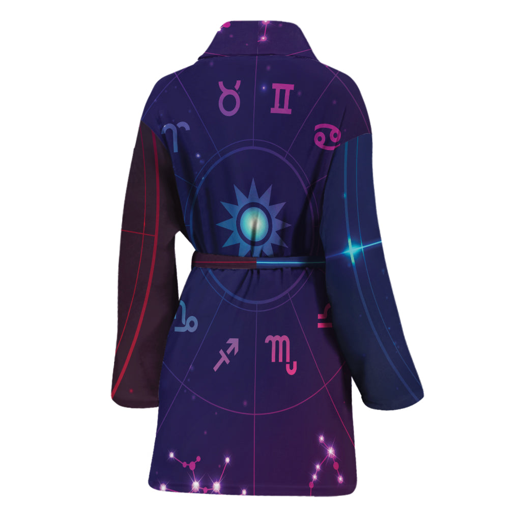 Zodiac Symbols Wheel Print Women's Bathrobe