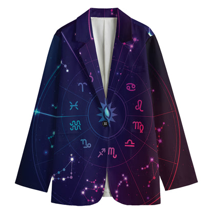 Zodiac Symbols Wheel Print Women's Blazer