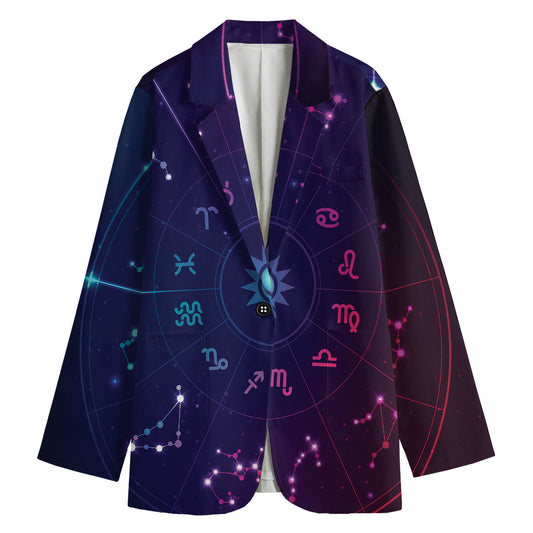 Zodiac Symbols Wheel Print Women's Blazer
