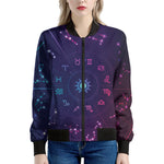 Zodiac Symbols Wheel Print Women's Bomber Jacket