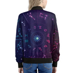 Zodiac Symbols Wheel Print Women's Bomber Jacket
