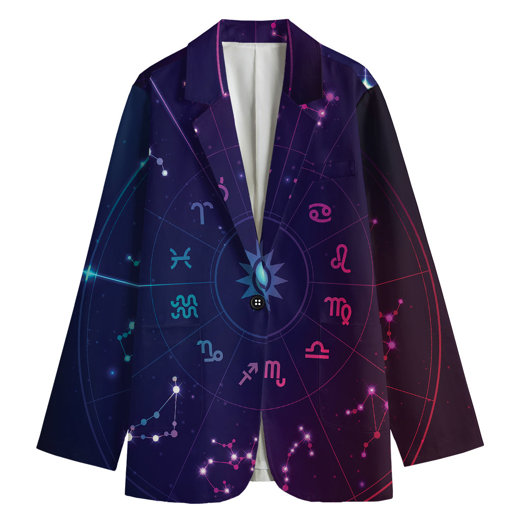 Zodiac Symbols Wheel Print Women's Cotton Blazer