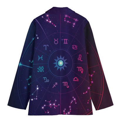 Zodiac Symbols Wheel Print Women's Cotton Blazer