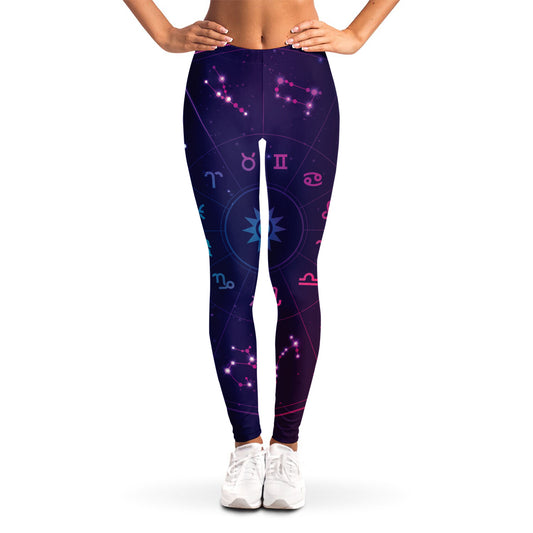 Zodiac Symbols Wheel Print Women's Leggings
