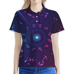 Zodiac Symbols Wheel Print Women's Polo Shirt