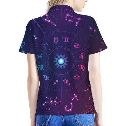 Zodiac Symbols Wheel Print Women's Polo Shirt
