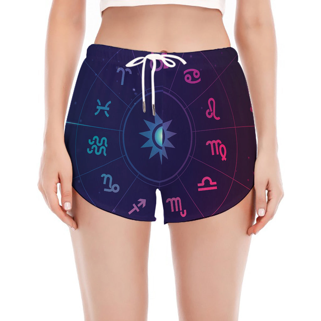 Zodiac Symbols Wheel Print Women's Split Running Shorts