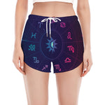 Zodiac Symbols Wheel Print Women's Split Running Shorts