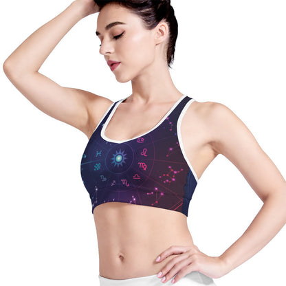 Zodiac Symbols Wheel Print Women's Sports Bra
