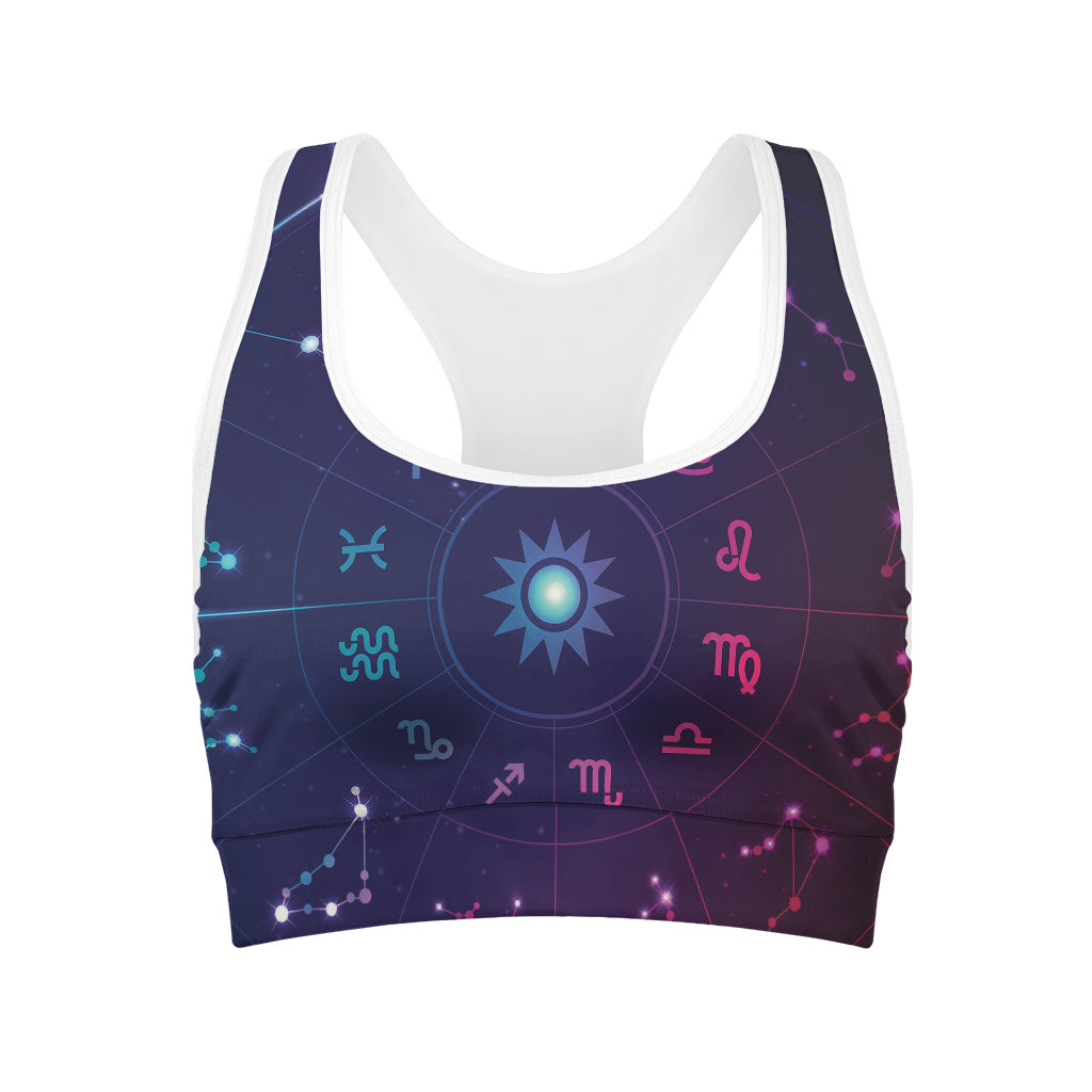 Zodiac Symbols Wheel Print Women's Sports Bra