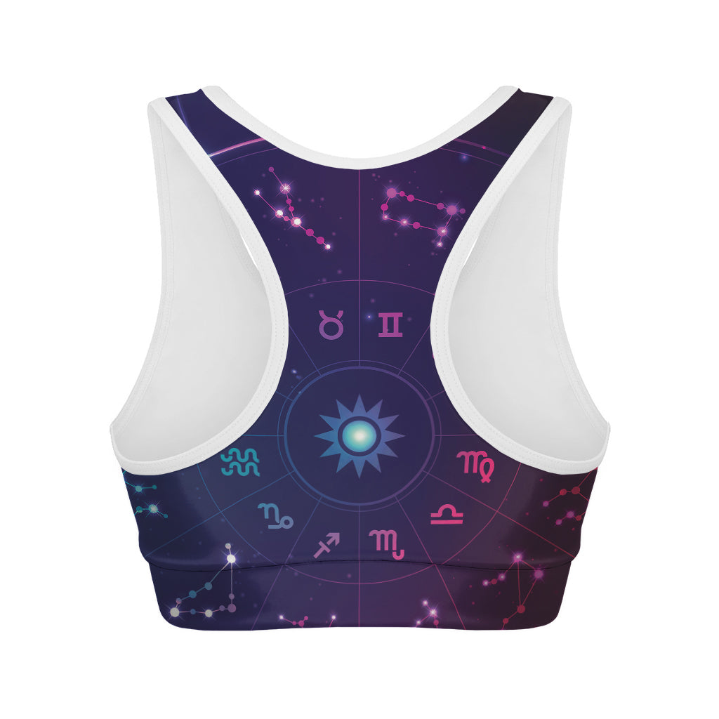 Zodiac Symbols Wheel Print Women's Sports Bra