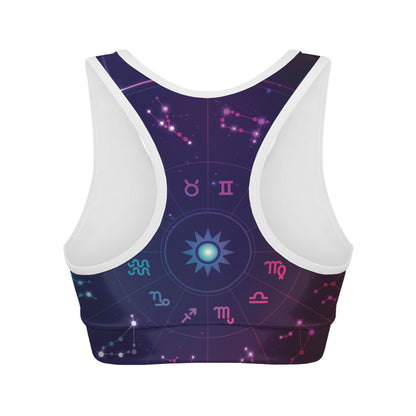 Zodiac Symbols Wheel Print Women's Sports Bra