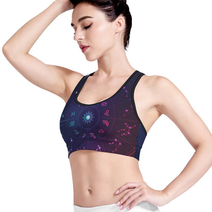 Zodiac Symbols Wheel Print Women's Sports Bra