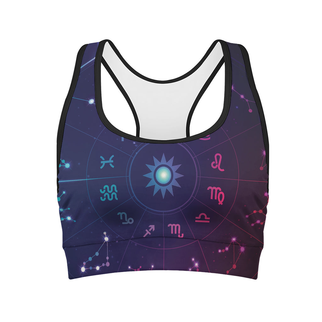 Zodiac Symbols Wheel Print Women's Sports Bra
