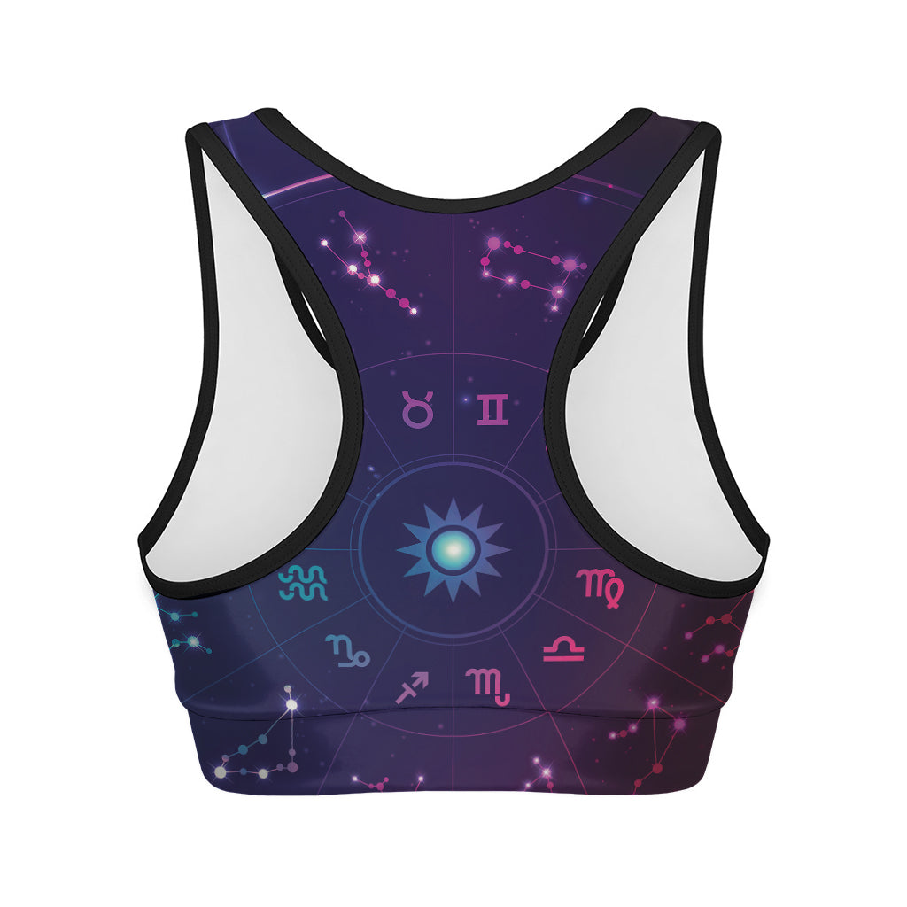 Zodiac Symbols Wheel Print Women's Sports Bra