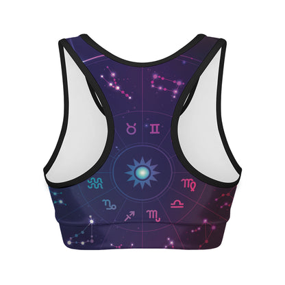 Zodiac Symbols Wheel Print Women's Sports Bra