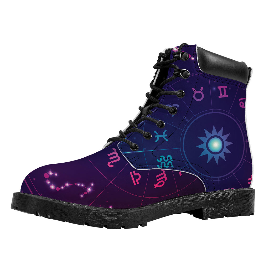 Zodiac Symbols Wheel Print Work Boots