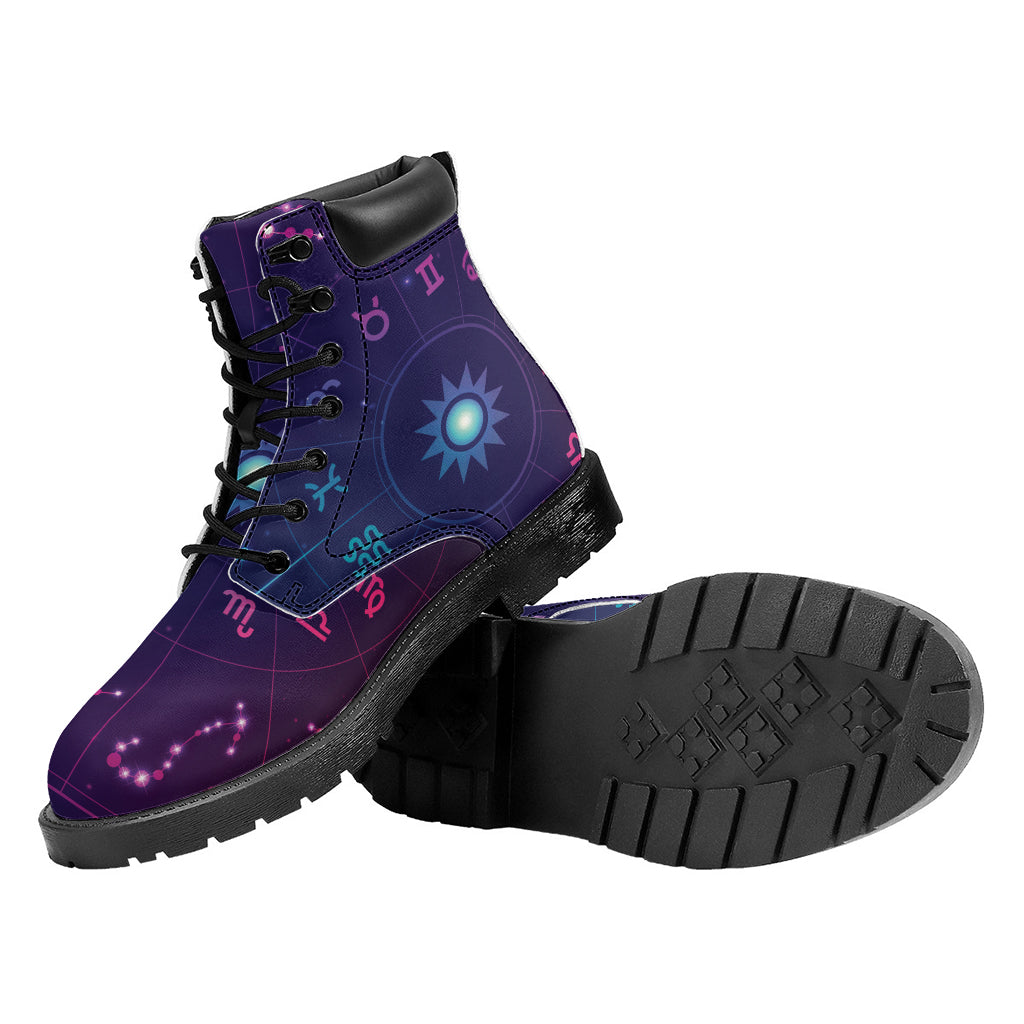 Zodiac Symbols Wheel Print Work Boots