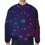 Zodiac Symbols Wheel Print Zip Sleeve Bomber Jacket
