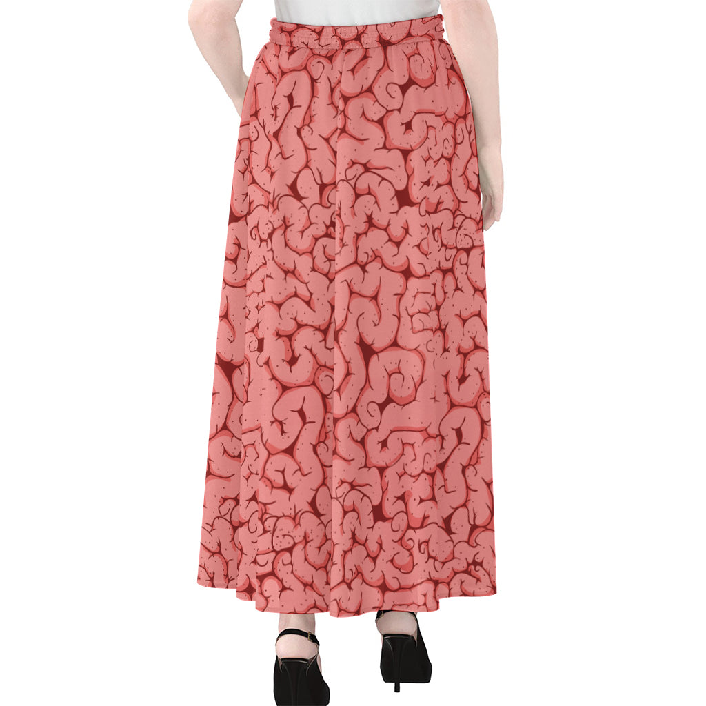 Zombie Brain Print Chiffon Maxi Skirt