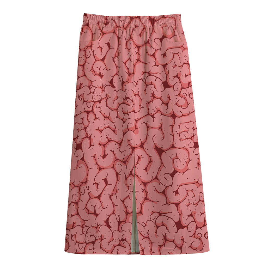 Zombie Brain Print Cotton Front Slit Maxi Skirt