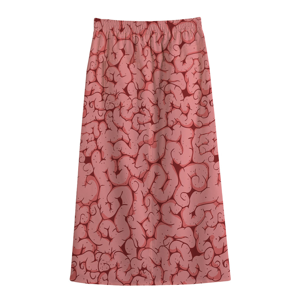 Zombie Brain Print Cotton Front Slit Maxi Skirt