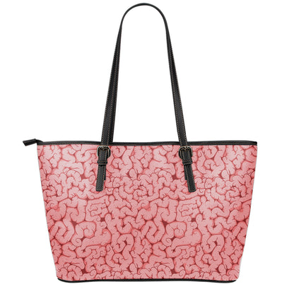 Zombie Brain Print Leather Tote Bag