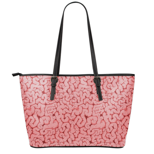 Zombie Brain Print Leather Tote Bag
