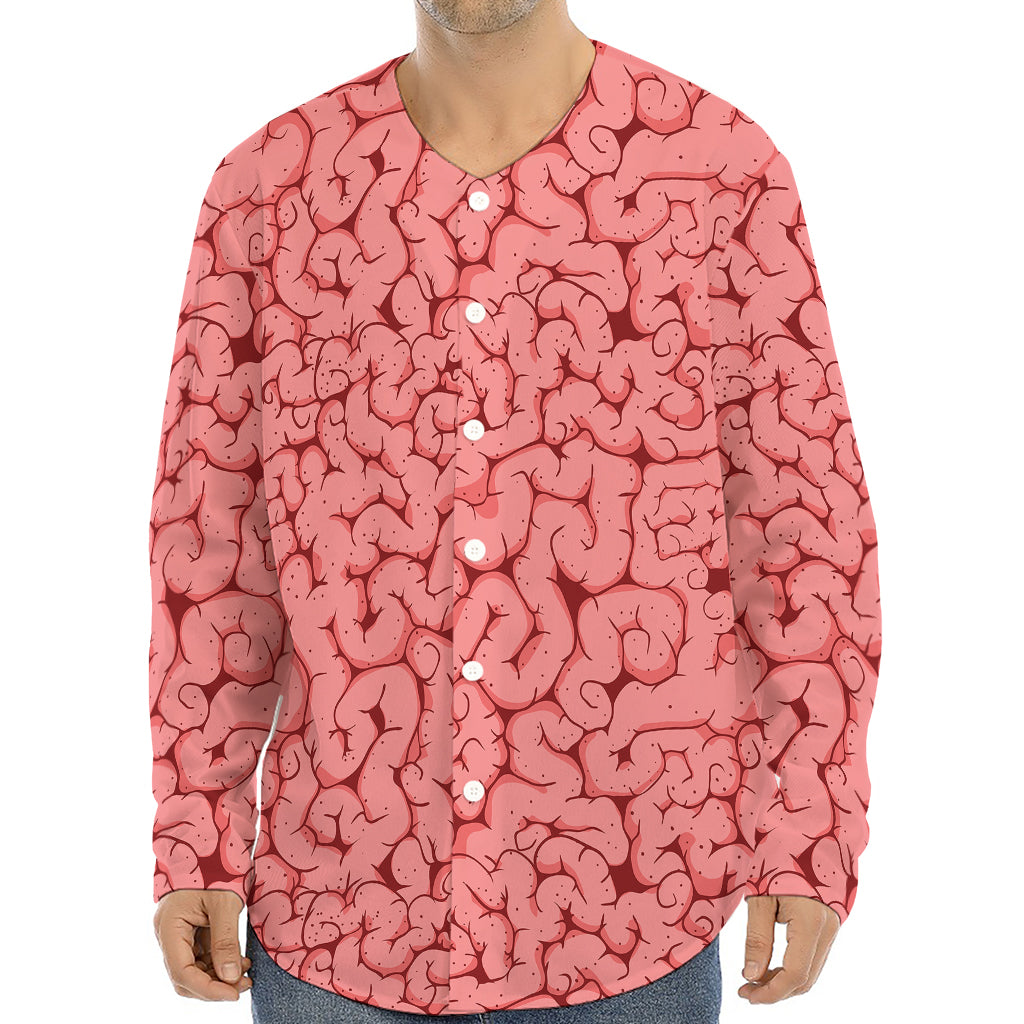 Zombie Brain Print Long Sleeve Baseball Jersey