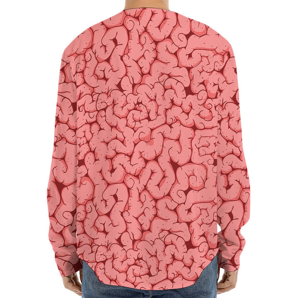 Zombie Brain Print Long Sleeve Baseball Jersey