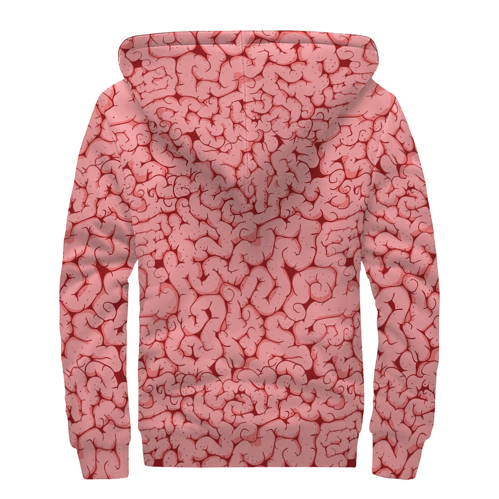 Zombie Brain Print Sherpa Lined Zip Up Hoodie
