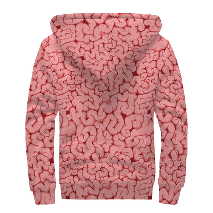 Zombie Brain Print Sherpa Lined Zip Up Hoodie