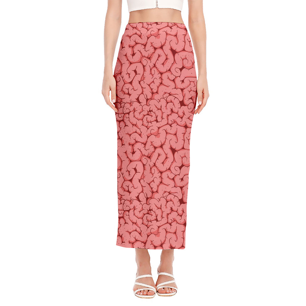 Zombie Brain Print Side Slit Maxi Skirt