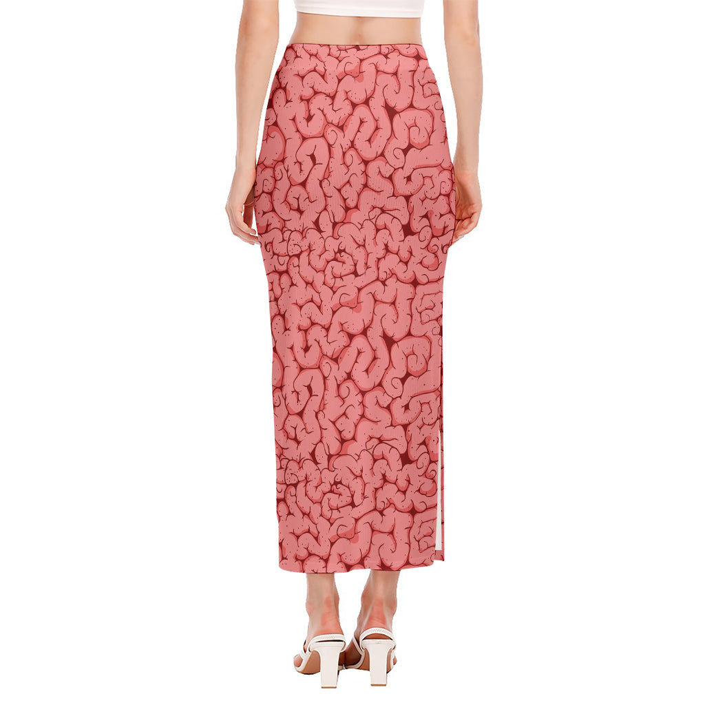 Zombie Brain Print Side Slit Maxi Skirt