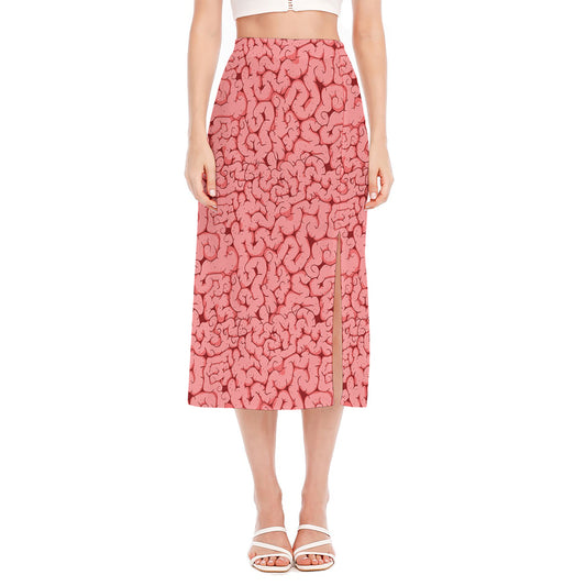 Zombie Brain Print Side Slit Midi Skirt