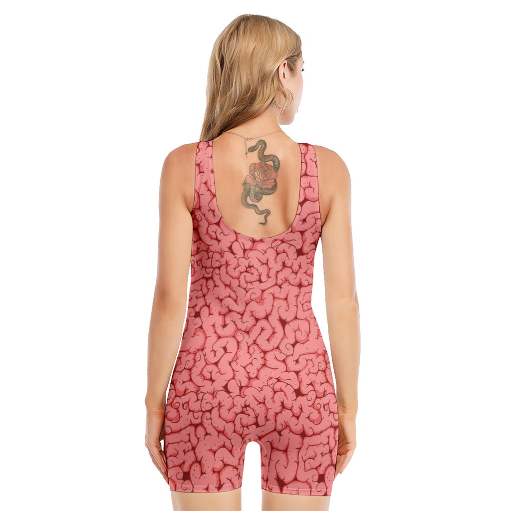 Zombie Brain Print Sleeveless One Piece Swimsuit