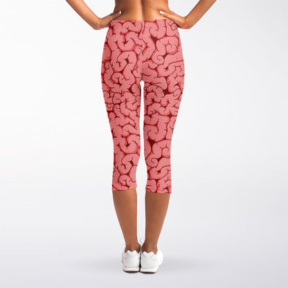 Zombie Brain Print Women's Capri Leggings