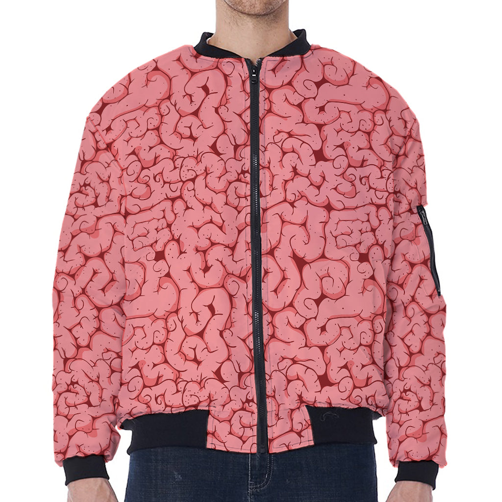 Zombie Brain Print Zip Sleeve Bomber Jacket