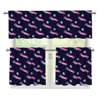 Zombie Eyeball Pattern Print 3 Piece Kitchen Curtains