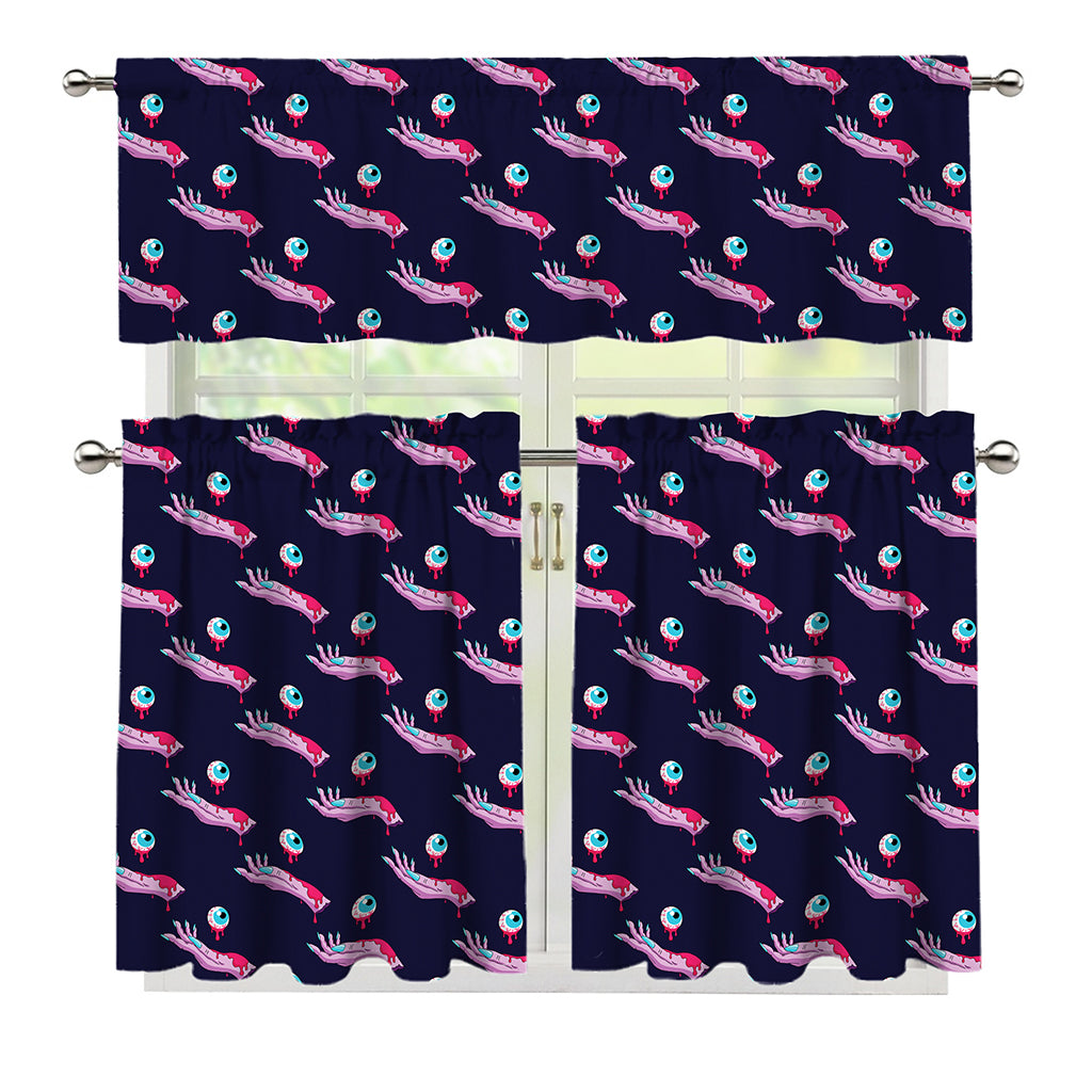 Zombie Eyeball Pattern Print 3 Piece Kitchen Curtains