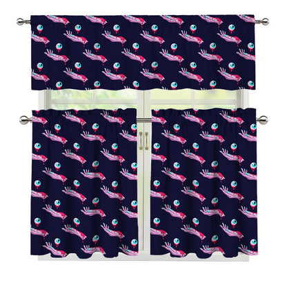 Zombie Eyeball Pattern Print 3 Piece Kitchen Curtains