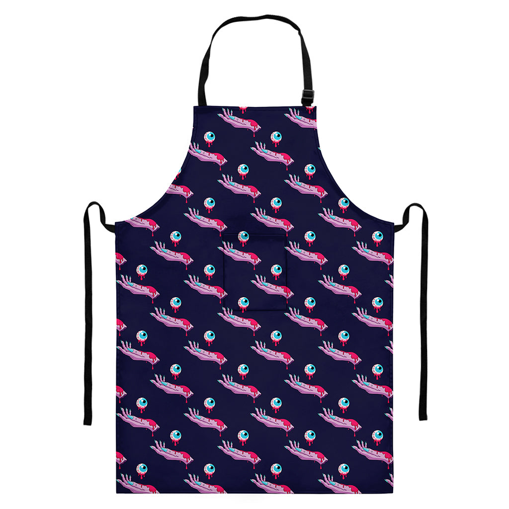 Zombie Eyeball Pattern Print Bib Apron With Pocket