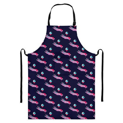 Zombie Eyeball Pattern Print Bib Apron With Pocket