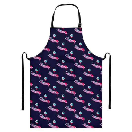 Zombie Eyeball Pattern Print Bib Apron With Pocket