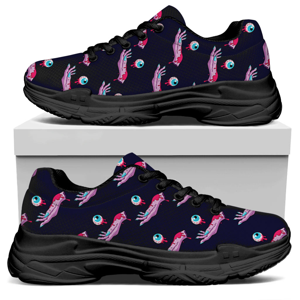 Zombie Eyeball Pattern Print Black Chunky Shoes