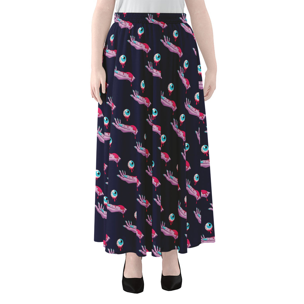 Zombie Eyeball Pattern Print Chiffon Maxi Skirt